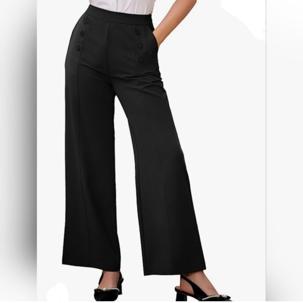 Elle women’s size 12 wide leg trousers with front button accent pockets